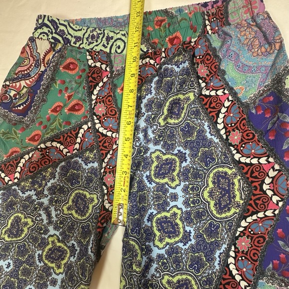 Umgee Patchwork Wide Legs Ruffle Hem Boho Festival Hippie Women's Pants Size M - Picture 10 of 12